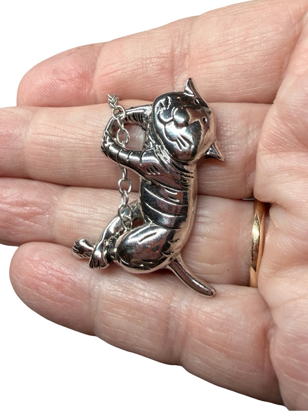 Whimsical Silver Color Cat Necklace – Playful Sculpted Kitty Pendant - Picture 3 of 7
